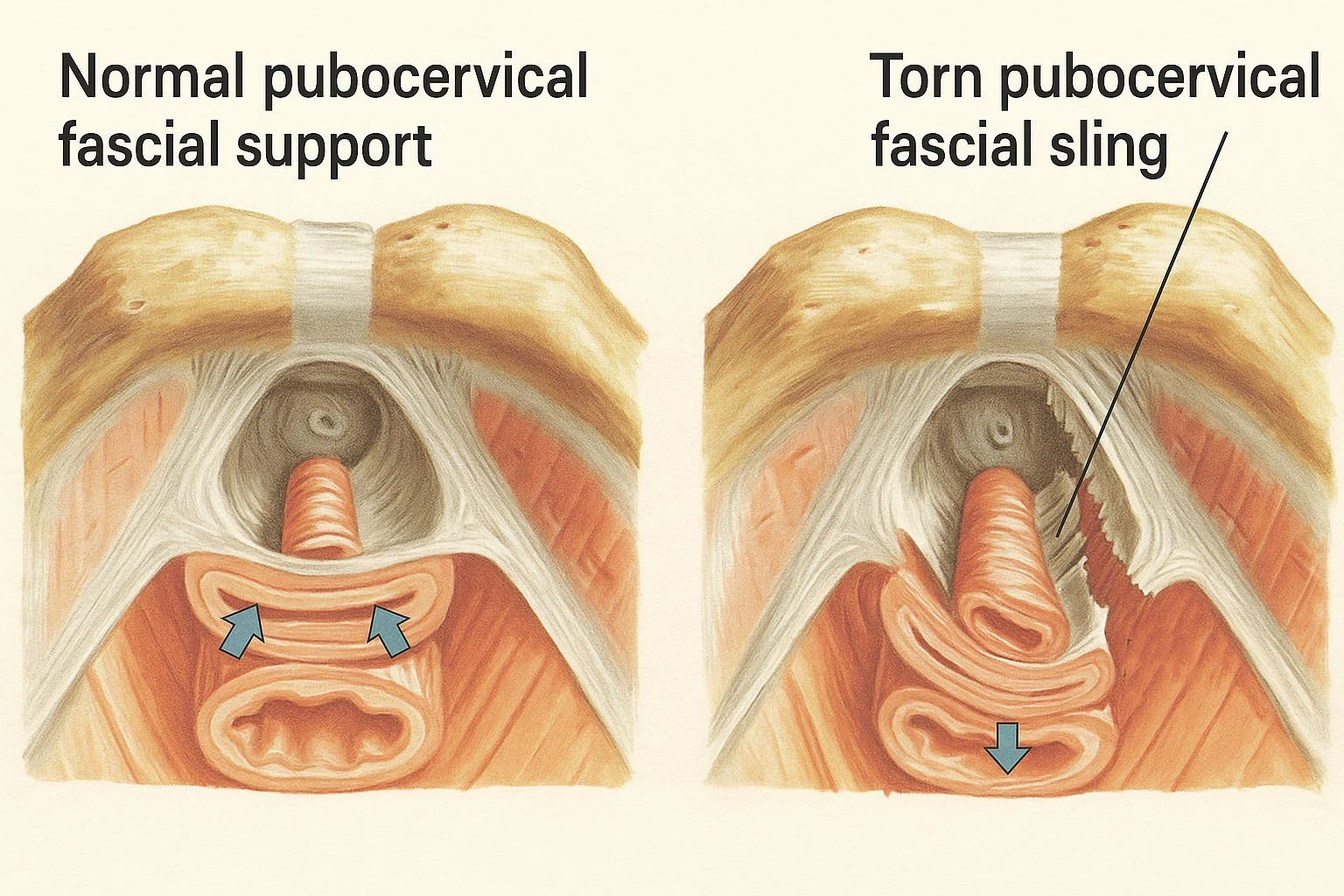 levator ani muscles torn pubocervical fascia